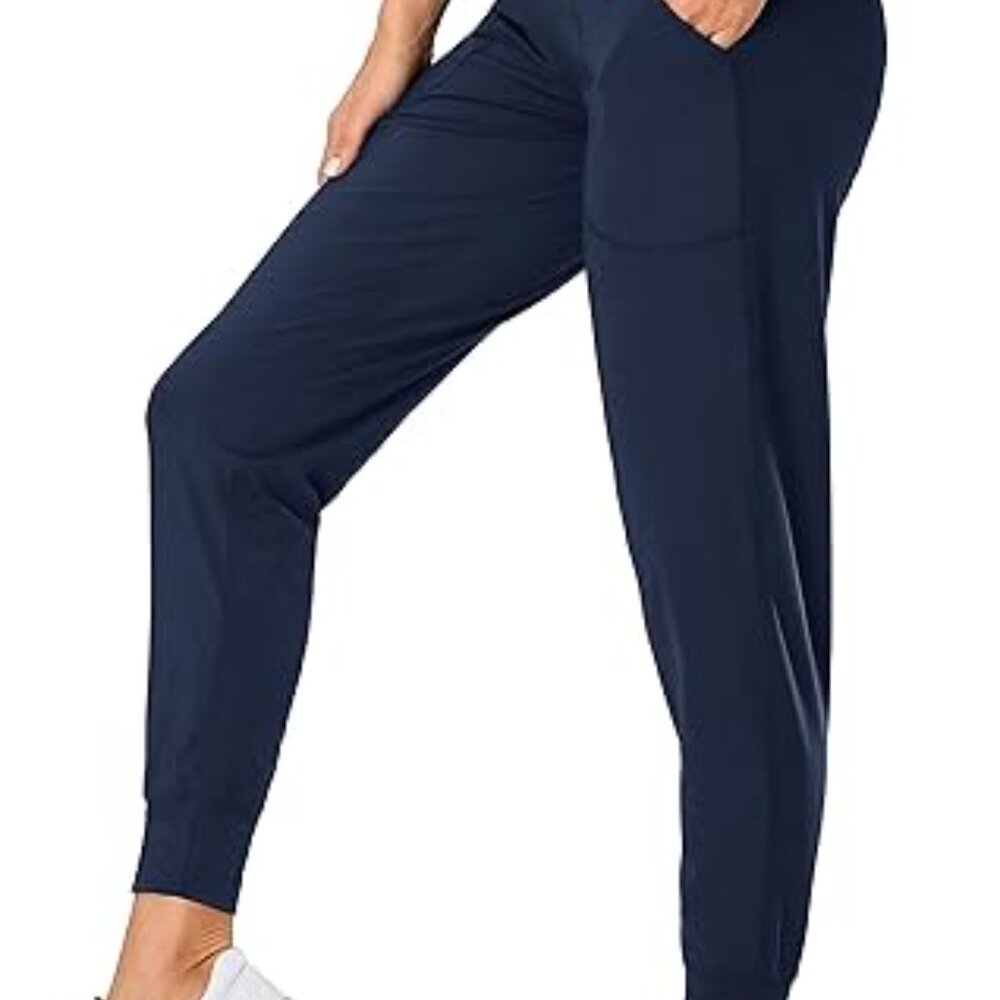 Oalka Women's Joggers High‎ Waist Pockets Navy Blue Sz L